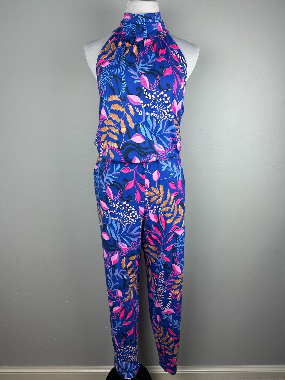 Lilly Pulitzer Wyota Jumpsuit XL NWT Borealis Blue Absolute Purrfection Halter